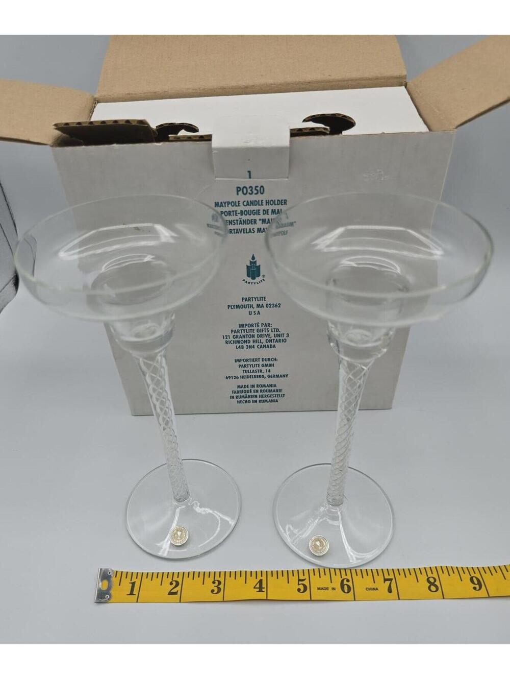 Vintage PartyLite Maypole Glass Candle Holders Set of 2 P0350 w/ Box - Picture 5 of 9